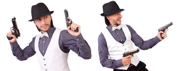 Hombre con arma aislada en el blanco - Foto, Imagen