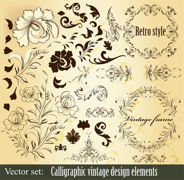 Kalligrafikus vintage design elemek és díszítések oldal - Vektor, kép