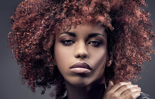 Portrait of beautiful woman with afro hairstyle. - Zdjęcie, obraz