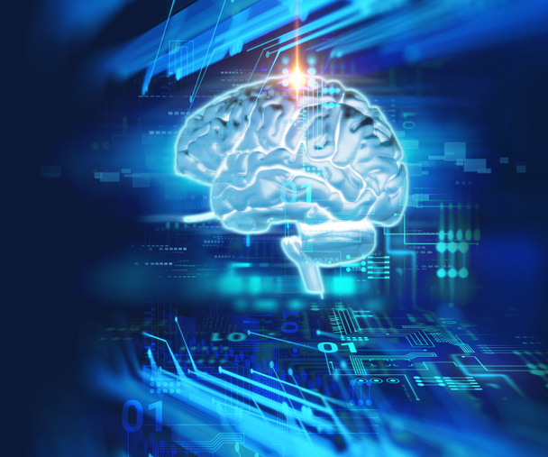 3D візуалізація людського мозку на технологічному тлі
  - Фото, зображення