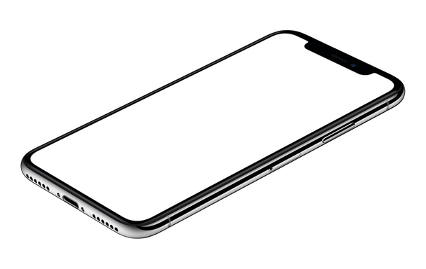 Smartphone makieta podobny do iPhone X CW obrócony leży na powierzchni na białym tle - Zdjęcie, obraz