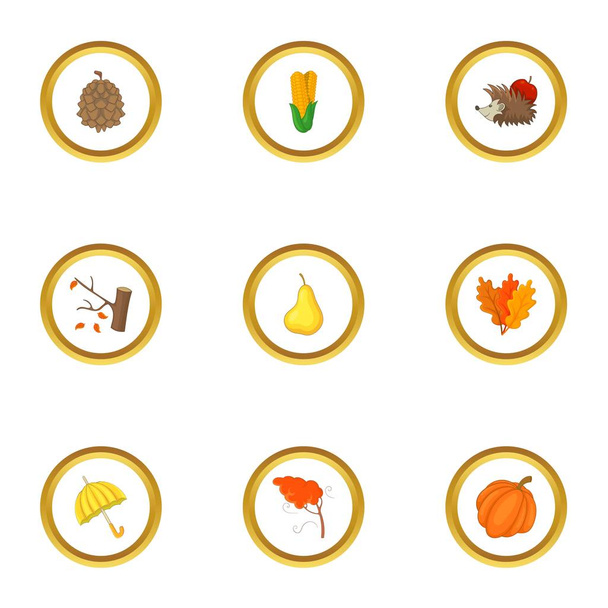 Autumn season icons set, cartoon style - Vector, Image