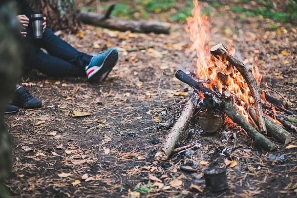 Bonfire in forest.Selective focus - Foto, imagen