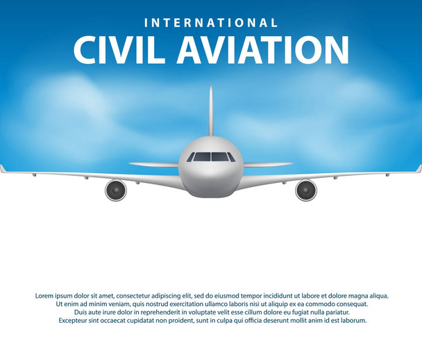 Banner, αφίσα, το flyer με αεροπλάνο φόντο. Αεροπλάνο στο μπλε του ουρανού, αεροσκάφος της πολιτικής αεροπορίας. Εμπορικό αεροσκάφος ταξίδια Προμελέτη. Εικονογράφηση διάνυσμα - Διάνυσμα, εικόνα