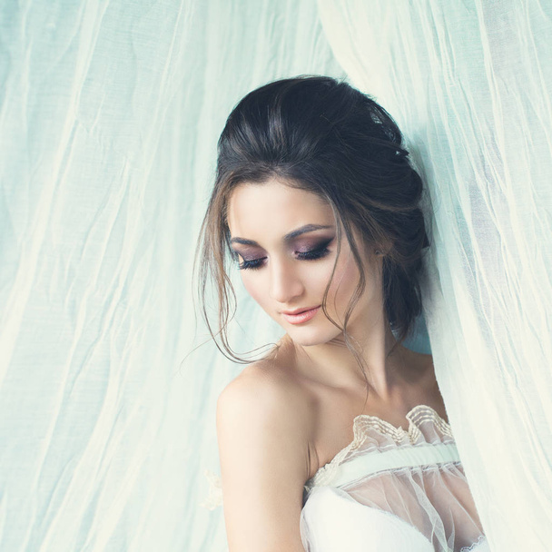 Beautiful Young Woman Fiancee with Bridal Hairstyle - Photo, Image