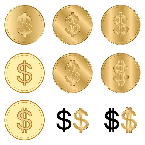 golden dollars - vector set of coins - Вектор,изображение