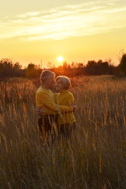 Senior paar op veld van tarwe  - Foto, afbeelding