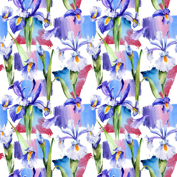 Wildflower iris flower pattern in a watercolor style. - Foto, Imagen