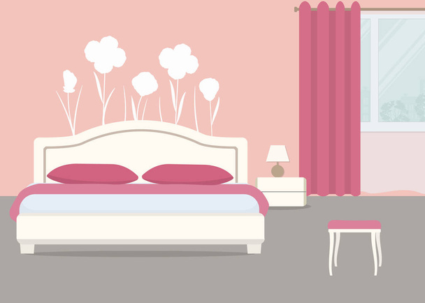 Sypialnia w kolorze różowym - Wektor, obraz