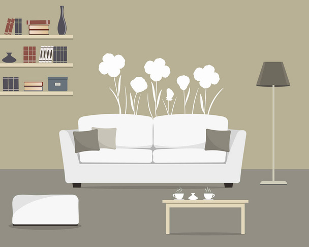 Egy fehér kanapé szürke nappali - Vektor, kép