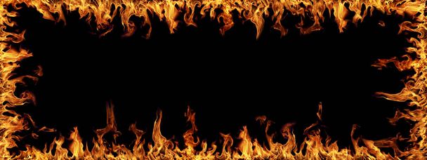 Fire panorama on a black background. - Фото, изображение