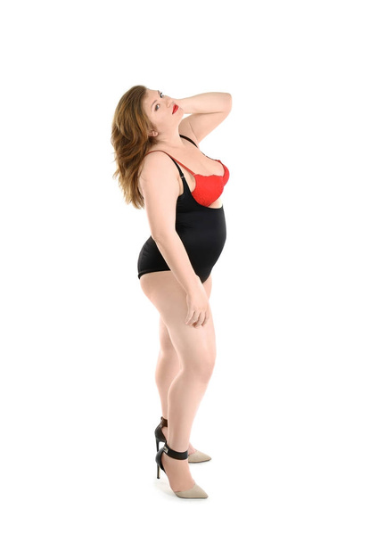 Overweight woman in underwear - Fotoğraf, Görsel