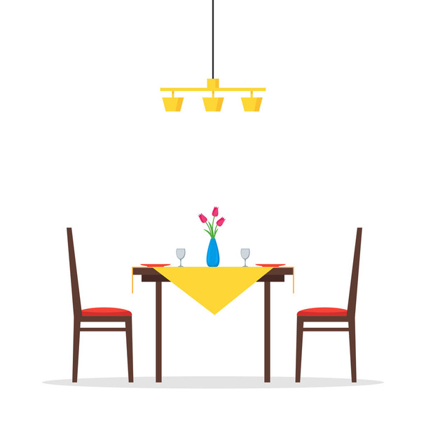 Επίπεδη τραπέζι φαγητού και καρέκλες - Διάνυσμα, εικόνα
