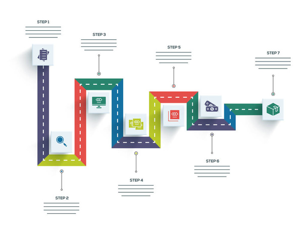 Timeline Infographics layout with 7 steps. - Vektör, Görsel