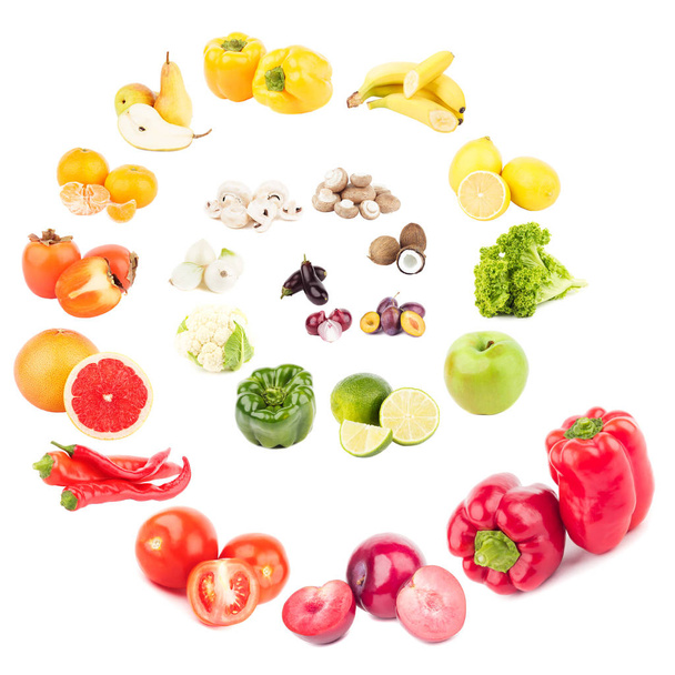 Spiral from colored fruits and vegetables, isolated - Foto, Bild