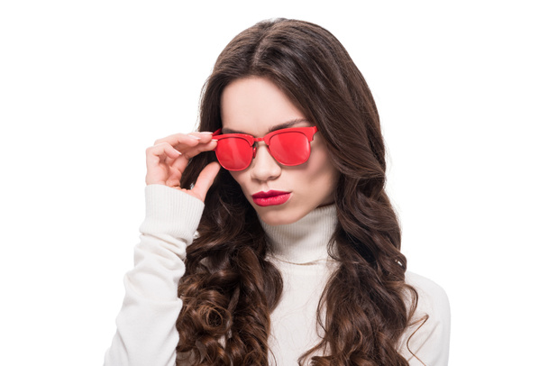 woman in red sunglasses - 写真・画像