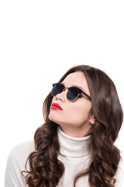 Woman with red lips in sunglasses - Foto, Imagem