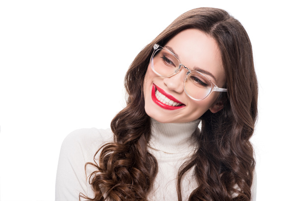Cheerful woman in plastic glasses - Photo, Image