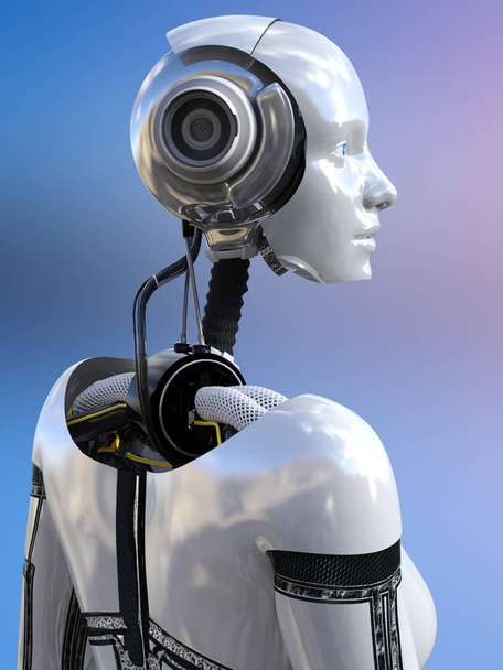 3D-Darstellung eines weiblichen Androiden-Roboters. - Foto, Bild