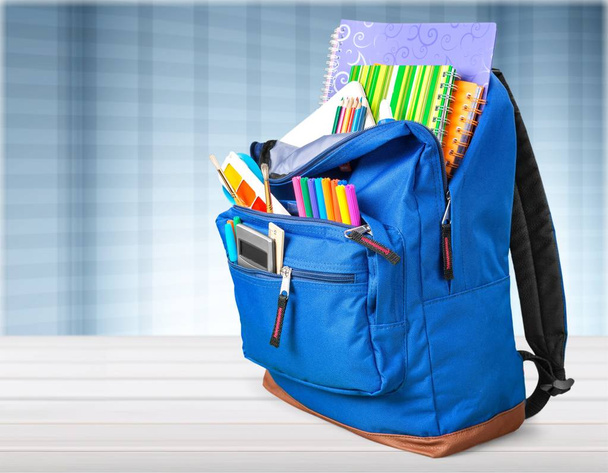 School Backpack with stationery - Foto, Imagen