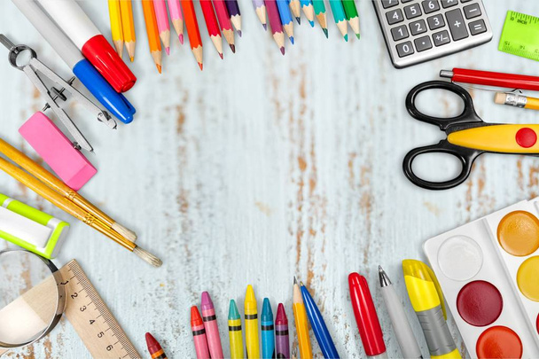 Colorful school supplies  - Фото, изображение