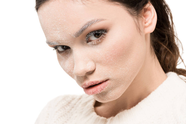 Young woman with frost on face - Foto, imagen