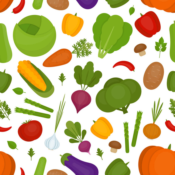 Tło warzywa. Świeże warzywa wzór. Ekologiczne i zdrowe jedzenie. Płaski, ilustracji wektorowych. - Wektor, obraz