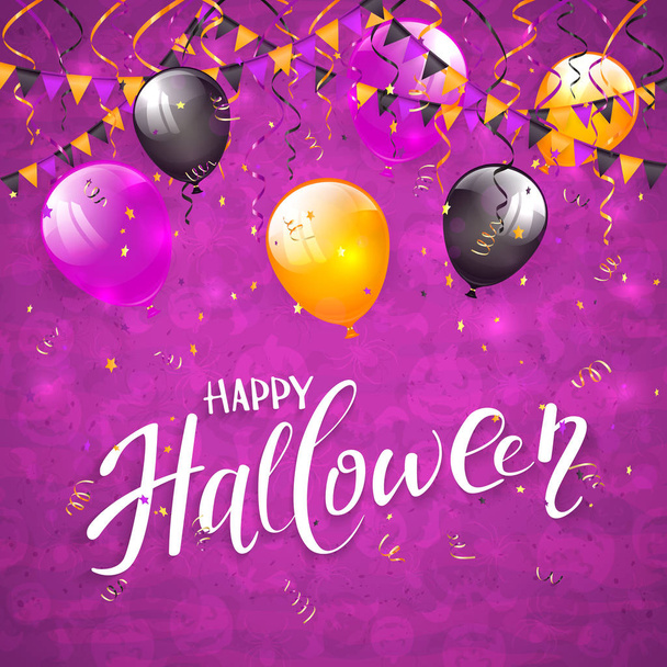 Fondo púrpura de Halloween con banderines y globos
 - Vector, imagen