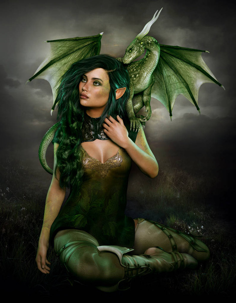 Lesní Elf s drakem - Fotografie, Obrázek