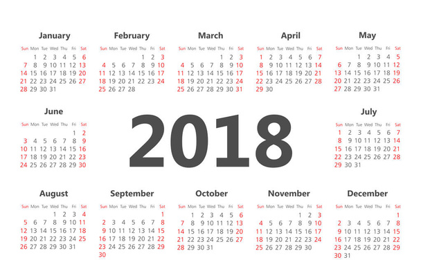 Векторный простой календарь 2018 года
 - Вектор,изображение