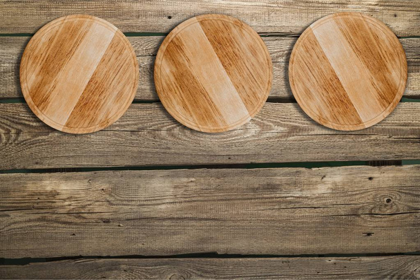 Empty trays on rustic wooden table - Foto, imagen
