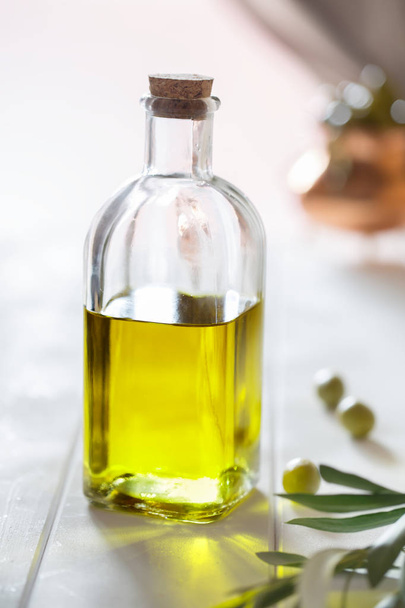Olive oil and olives on the table. Spanish food - Fotografie, Obrázek