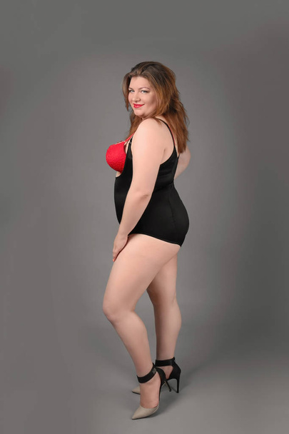 Overweight woman in underwear - 写真・画像