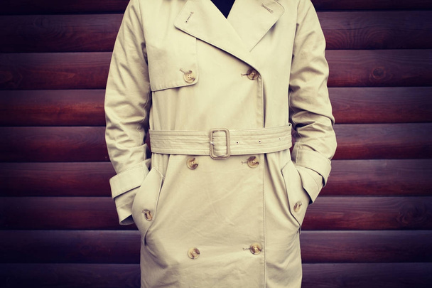 woman in stylish beige coat - Foto, Imagem