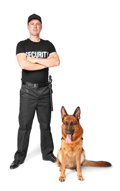 Security guard with dog on white background - Photo, Image
