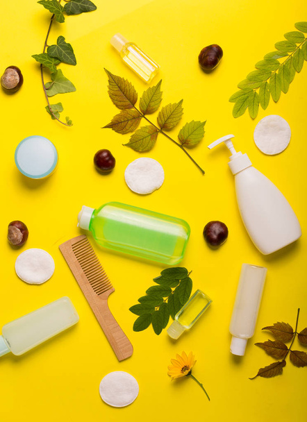 Cosmetics on a yellow background - Photo, Image