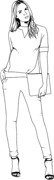 slender sporty girl drawn in ink by hand - Διάνυσμα, εικόνα