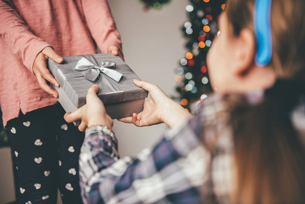 Girls giving christmas gift  - Fotoğraf, Görsel