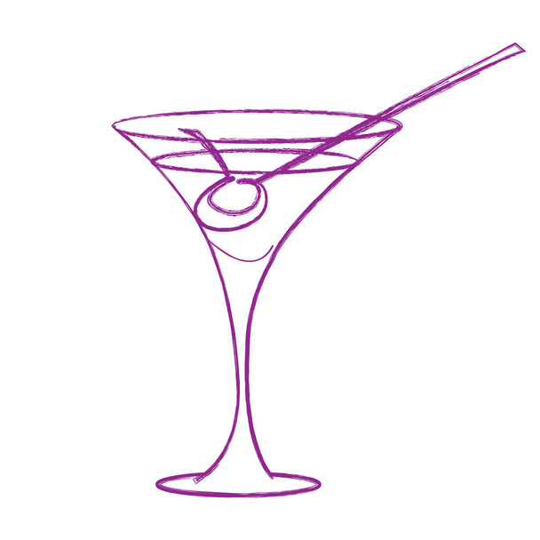 Vector image of a cocktail with a cherry in a glass goblet - Vector, Image