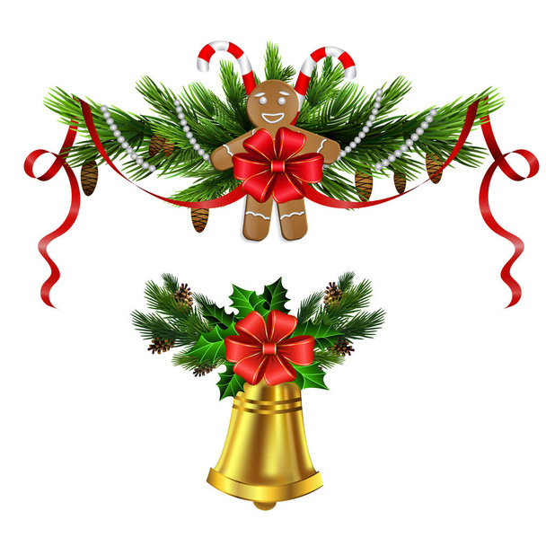 Decoração de Natal árvores perenes e sino
 - Vetor, Imagem