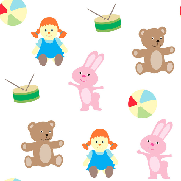 Seamless pattern with a set of children's objects. Toys and clothes for the child.  - Vector, Image