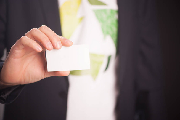 Reduce Reuse Recycle. Businessman Holding A White Card With Text - Photo, Image