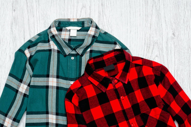 Green and red plaid shirts. Fashionable concept - Photo, Image