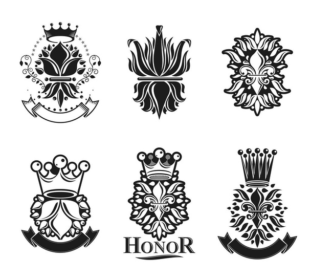 Símbolos reales, florales y coronas
 - Vector, Imagen