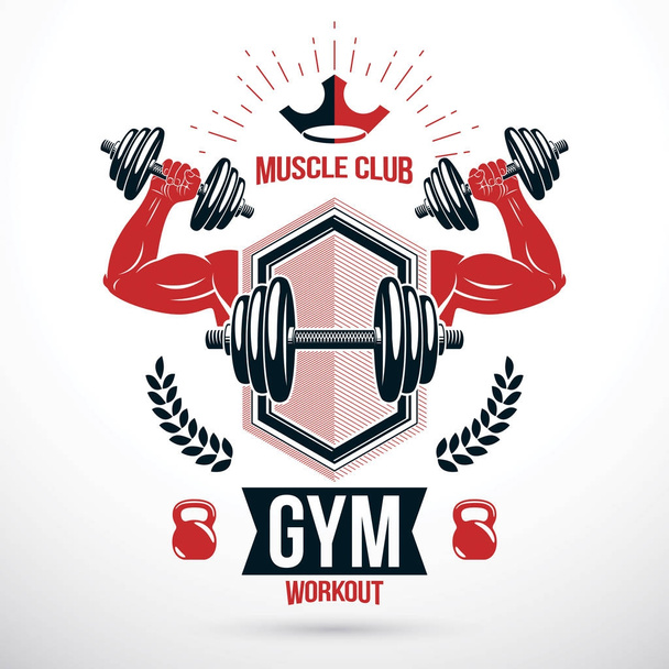 Gym weightlifting and fitness club emblem - Wektor, obraz