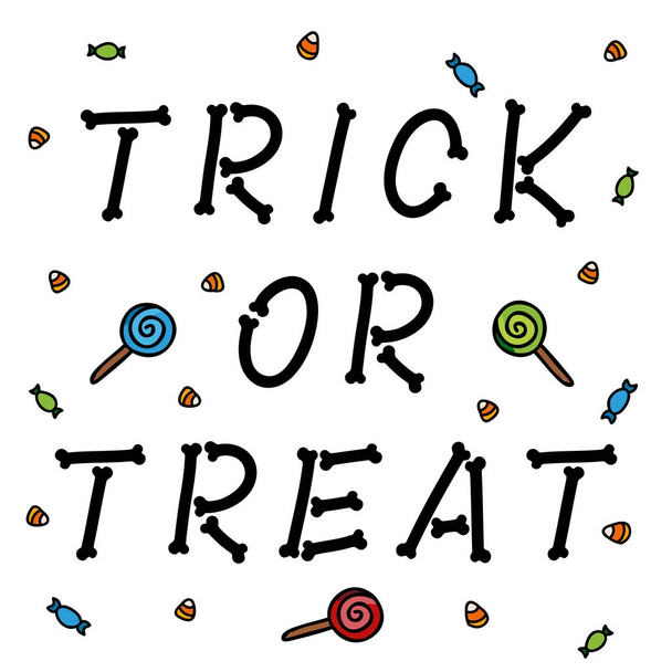 Trick ou traiter les lettres osseuses avec des bonbons sur fond blanc
 - Vecteur, image