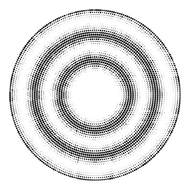 Fondo punteado medio tono distribuido circularmente. Patrón vectorial de efecto de medio tono. Puntos de círculo aislados en el fondo blanco
. - Vector, Imagen
