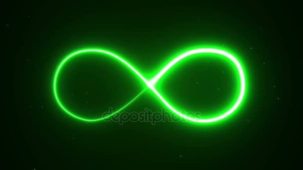 Анимационное появление формы бесконечности из зеленого неона на темном фоне. Бесшовный цикл
 - Кадры, видео