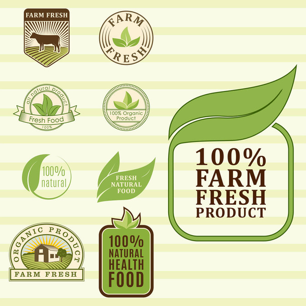 Bio ferme bio éco modèles d'aliments sains et vintage végétalien couleur verte pour le menu du restaurant ou l'illustration vectorielle de badge d'emballage
. - Vecteur, image