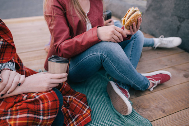 Burger and coffee. Favourite junk food - Valokuva, kuva